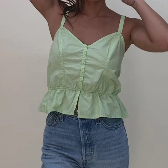Nation LTD Gabrielle Cami Top Lime 100% Cotton Adjustable Straps Bra Friendly S - Picture 1 of 13